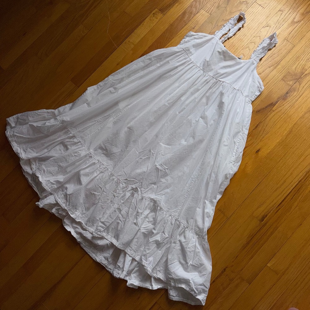 Free People White Cotton Ruffle Strap Tiered Boho Cottage Maxi Dress XL Beachy - Picture 11 of 12